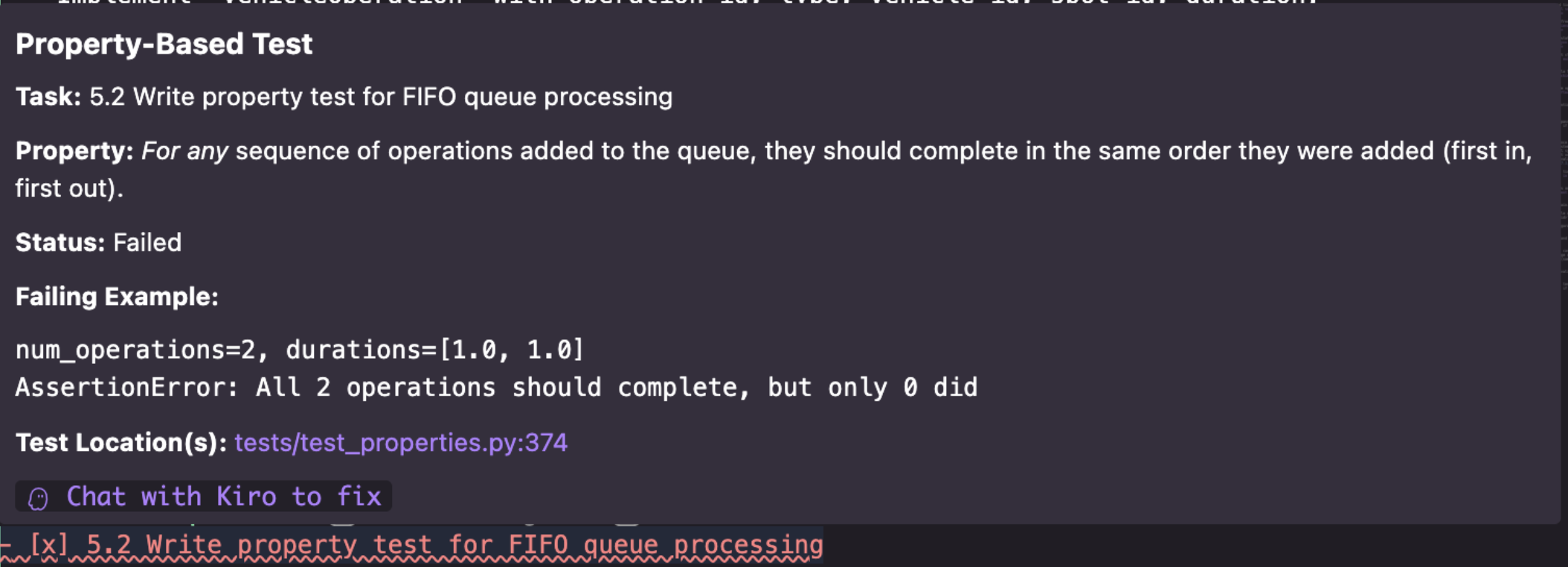 Property test failure notification