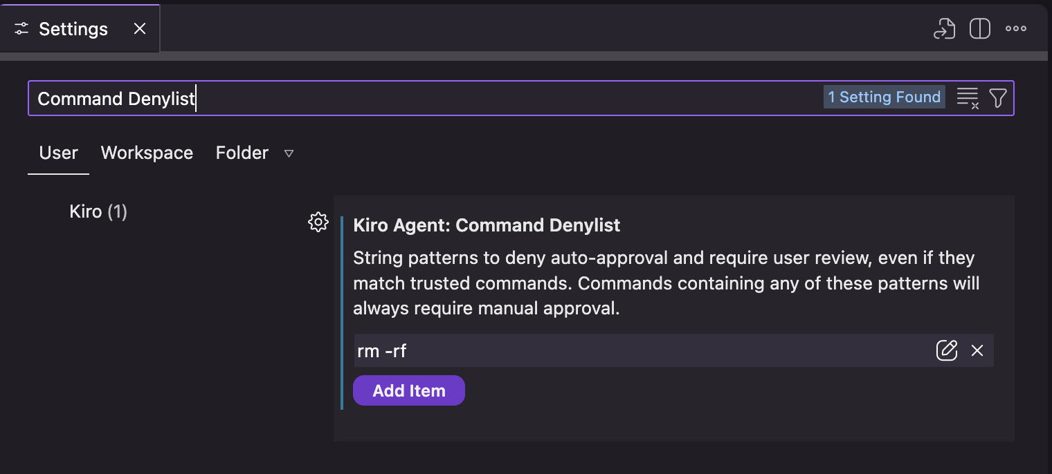 Kiro Command Denylist Setting
